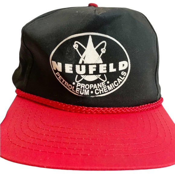 Vintage Neufeld Petroleum Propane Chemicals Trucker Hat with Braid Black Red - Picture 2 of 8